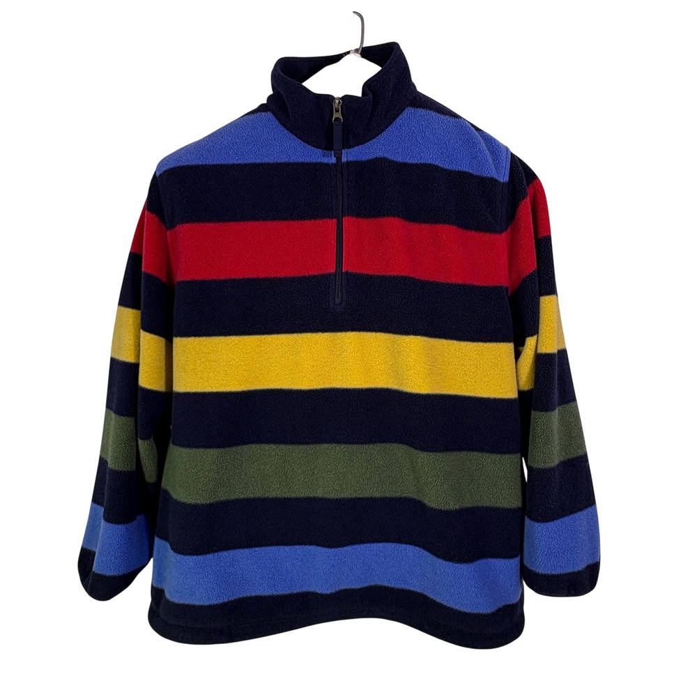 Lands End Fleece Pullover Womens XL 18-20 Multicolor Striped Quarter Zip